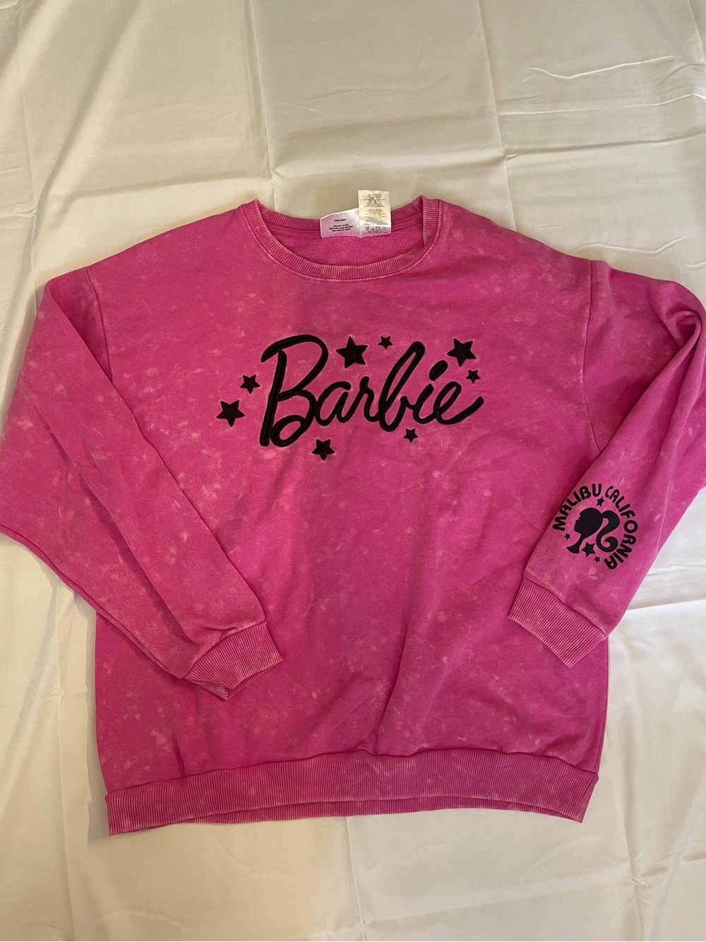 Barbie Mattel Malibu California Pink Acid Wash Embroidered Crewneck Sweatshirt M